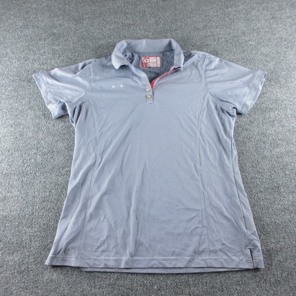 Oobe Polo Shirt Womens L Blue Striped‎ Short Sleeve Chick-fil-A Uniform